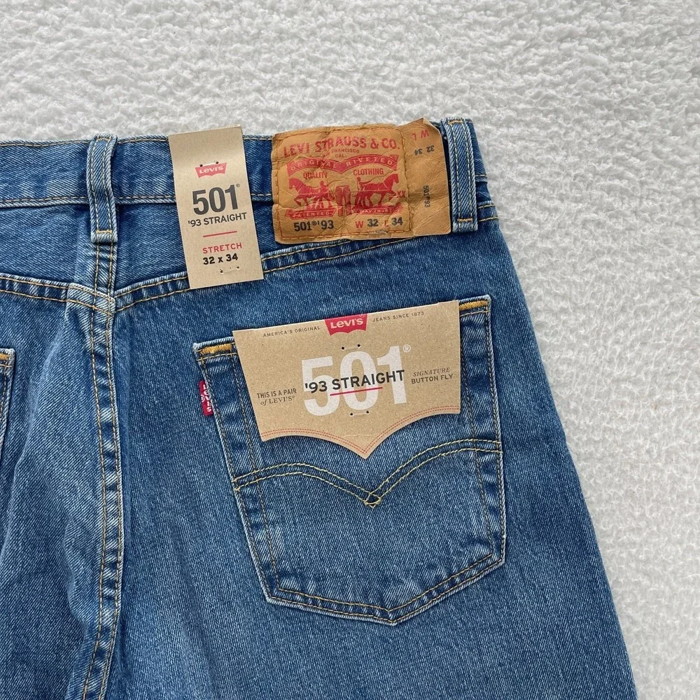 Levis Jeans Mens 32x34 Blue 501 '93 Straight Button Fly Denim Grunge 90s Skater